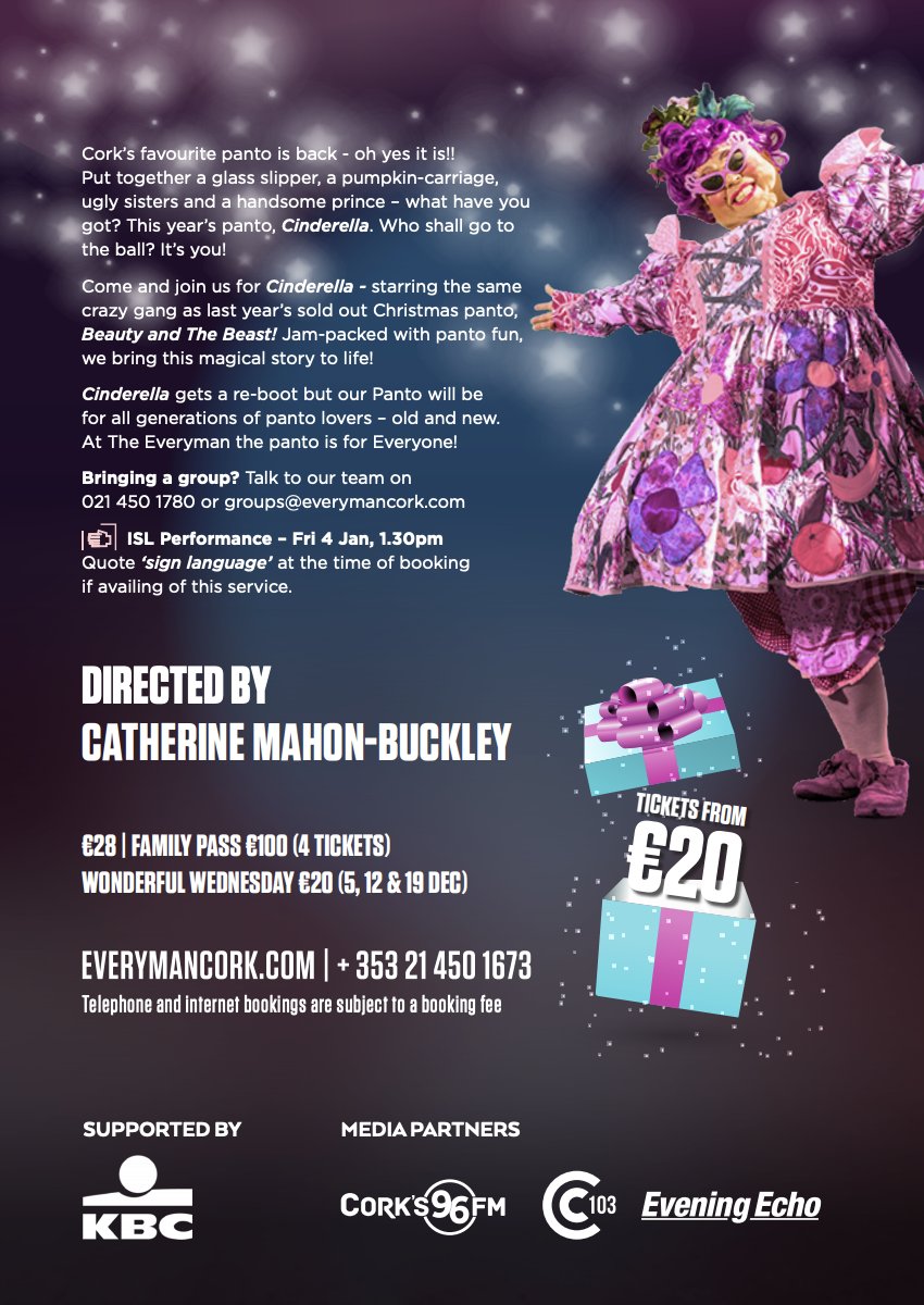 EverymanCork's tweet photo. ✨The Everyman Panto - It's for Everyone!✨
The Everyman &amp; Cada Present #Cinderella
Irish Sign Language Interpreted Performance,
Fri 4 Jan at 1.30pm
Quote #SignLanguage at the time of the booking https://t.co/1qMuja2C2F https://t.co/yywQrgaFru