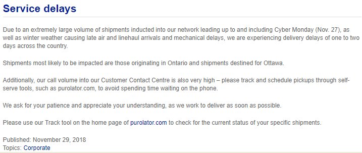 Newborn Screening On On Twitter Purolator Delays Please Schedule Newbornscreening Sample Pick Ups As Early In The Day As Possible Purolatorinc Ontariomidwives Https T Co Stuqvnwql4