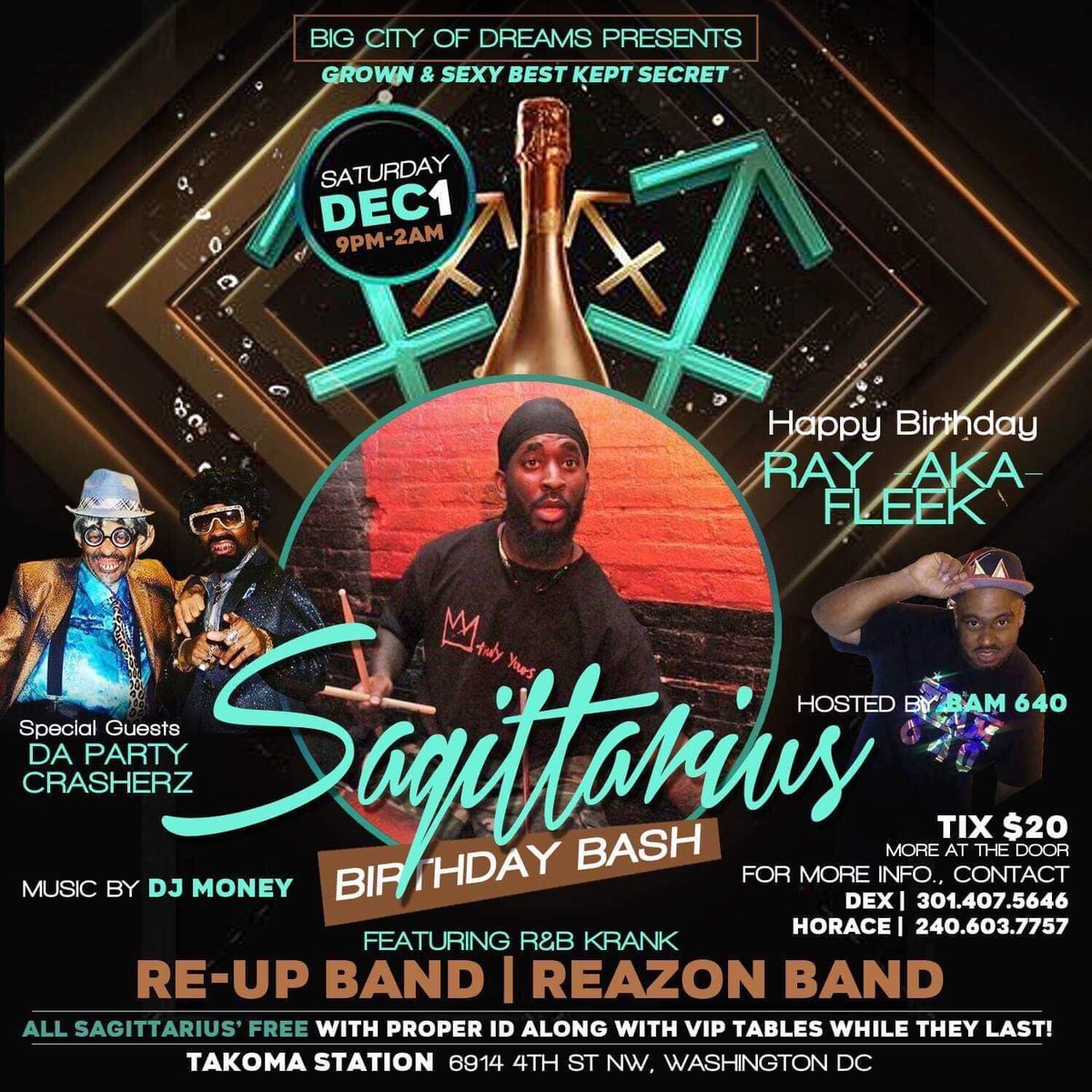 ReupGogo's tweet photo. On this Saturday December 1, 2018 Big City of Dreams Dexster Johnson-BigcityofDreamsPresents Re-Up Band Drummer Fleek WoodMac Sagittarius Birthday Bash Grown &amp; Sexy Best Kept Secret Show featuring Reazon Band &amp; The Re-Up Band live at Takoma Station Hosted By Bam 640 https://t.co/TFbjfrV8uN