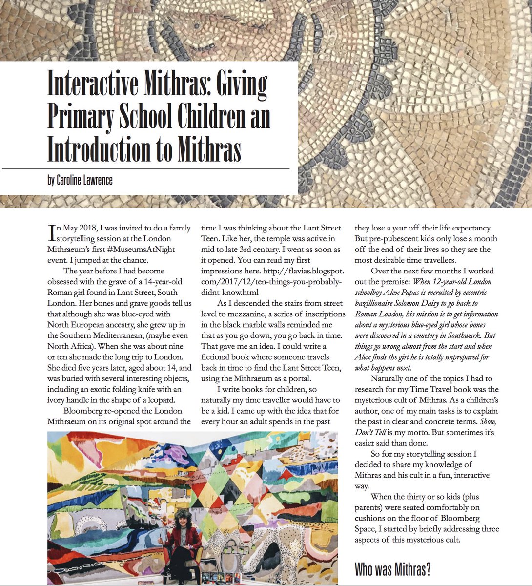 CarolineLawrenc's tweet photo. Quick link to my article called #InteractiveMithras about giving primary school children a fun introduction to Mithras and London's Mithraeum: https://t.co/W5QJ2UwlXf
#RomanBritain #LondonMithraeum #Londinium #Romans #KS2 #KS3 https://t.co/hJm6WtSV1l