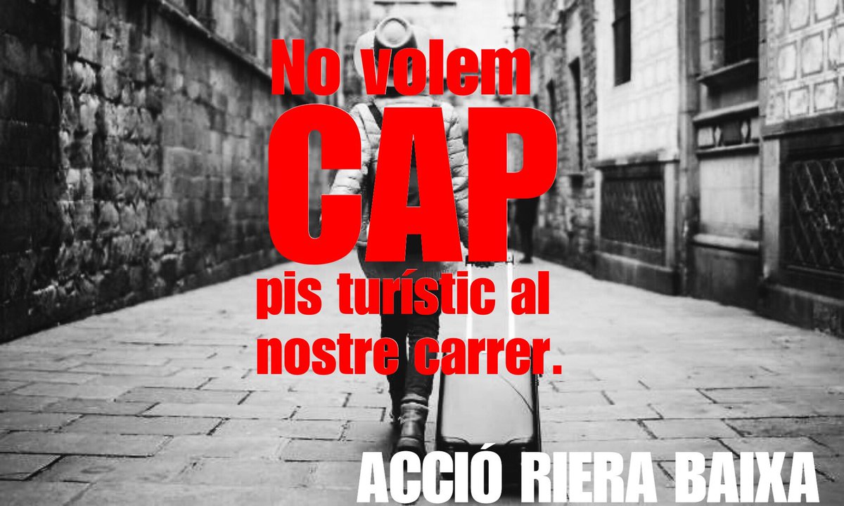 Una de les principals causes d'expulsió de veïnes del nostre barri són els pisos turístics. 
<a href="/airbnb_es/">Airbnb España</a> <a href="/Airbnb/">Airbnb</a> és un càncer per al Raval. I l'hem de combatre.
Els números 2, 3, 4, 9, 10, 14 de Riera Baixa n'hi ha. Cap amb llicència.