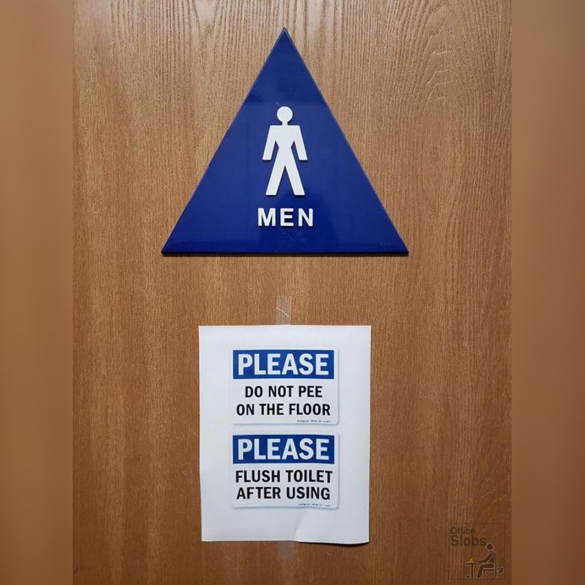OfficeSlobs's tweet photo. From @lifewithtiff:
-
"The men's restroom has a pungent stench that seeps out of it, directly into the common area at work."
-
Are you shutting your eyes and praying when you whiz? https://t.co/glix35IbwN
