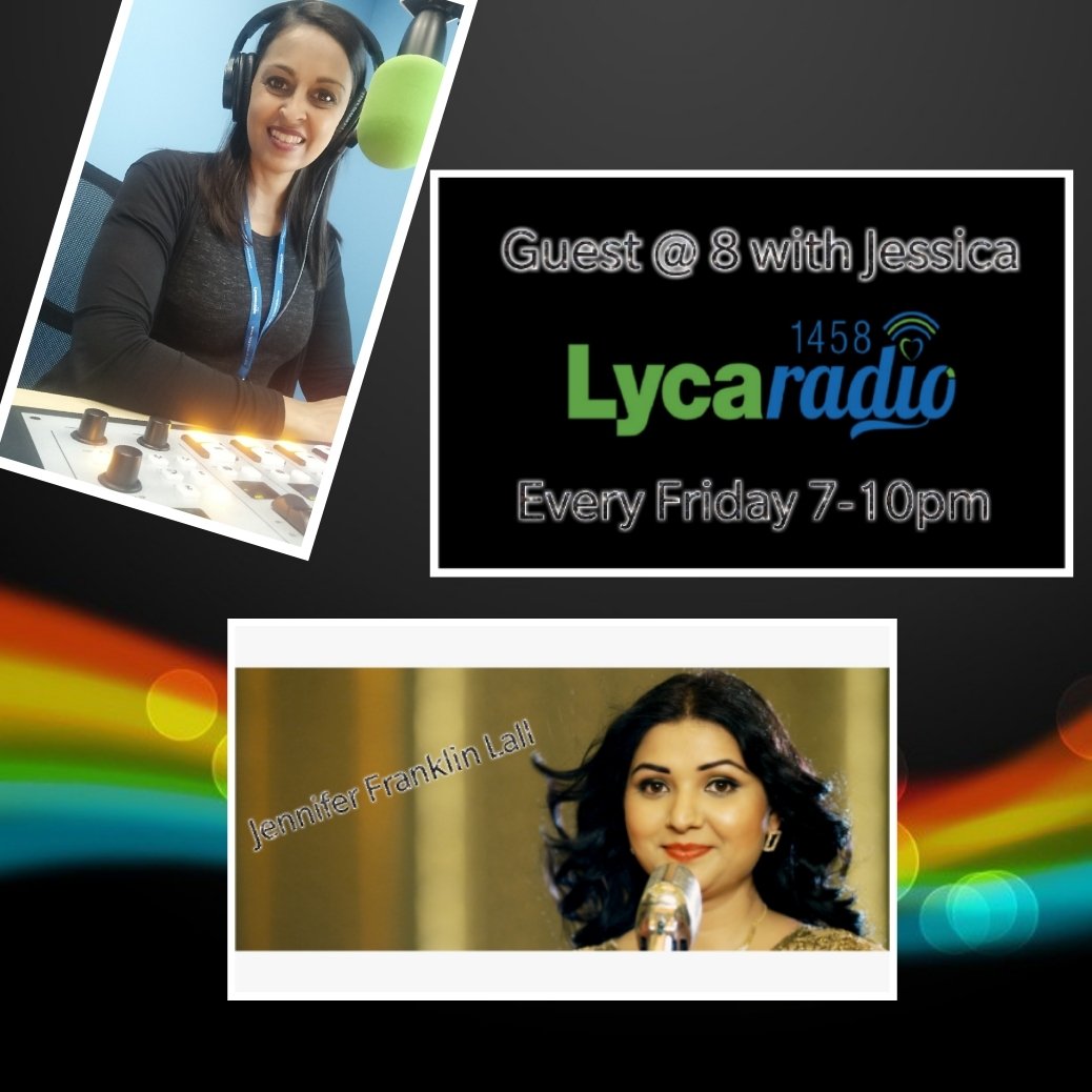 JessDesiVibes's tweet photo. Tonight! @LycaRadio1458 #jenniferfranklinlall #guestat8 #bollywood #NewMusicFriday #ubang https://t.co/wywmpx0giA