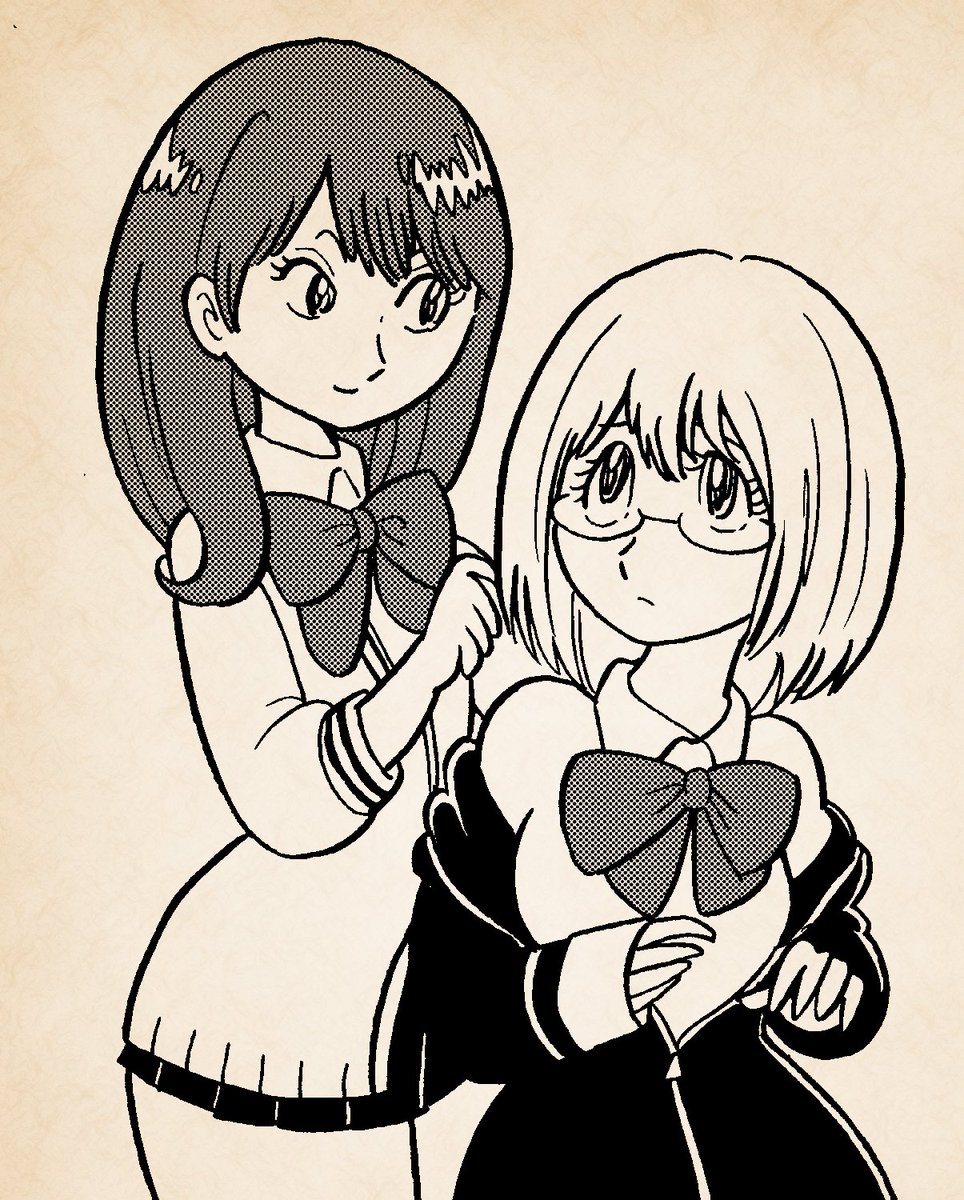 keiichisennsei's tweet photo. 『手塚タッチで新条アカネ＆宝田六花』
ブラックジャックとかドン・ドラキュラあたりの時代に描かれたっぽいタッチでグリッドマンのダブルヒロインを描きました！
#SSSS_GRIDMAN
#グリッドマン
#新条アカネ
#宝田六花 https://t.co/wXL4oclsMu