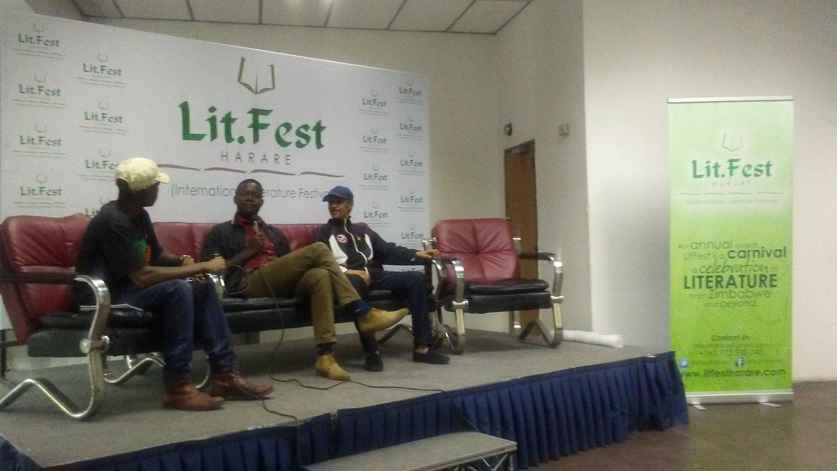 litfestharare's tweet photo. Happening NOW - Discussion: "Stereotypes: Race, Class and Language in African Stand-Up Comedy" with @docvikela and Edgar Langerveldt. @PhilaniANyoni is the moderator
#LitFest2018 #VisionsForetold https://t.co/eUc6kwSxV4