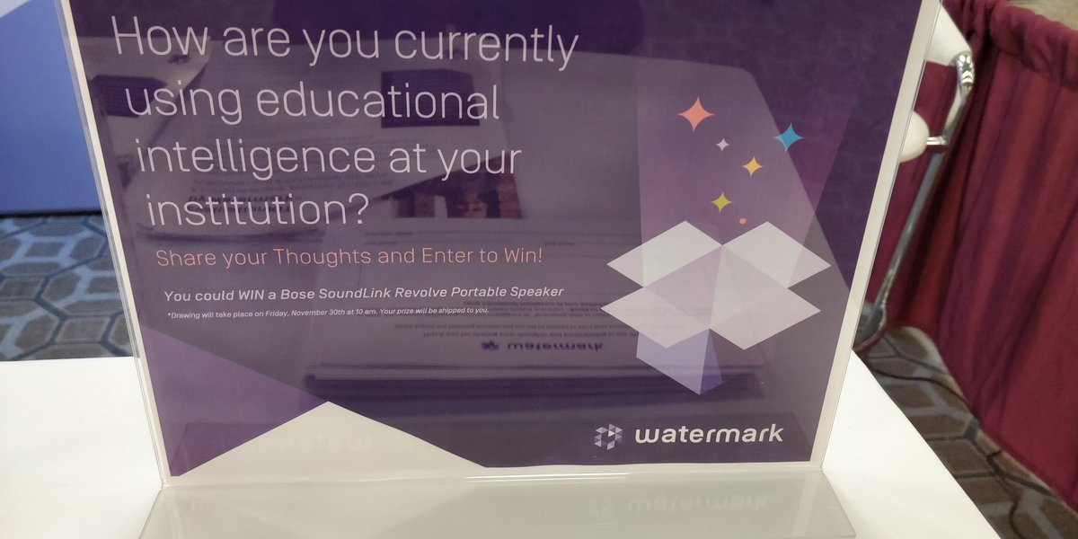 watermark_ed's tweet photo. Last day at #MSCHE 2018! If you haven't already, swing by booth 103 and tell us how your campus is using #educationalintelligence and be entered for a chance to win a @Bose speaker! #highered #data #assessment #accreditation https://t.co/nl6cChPDLr