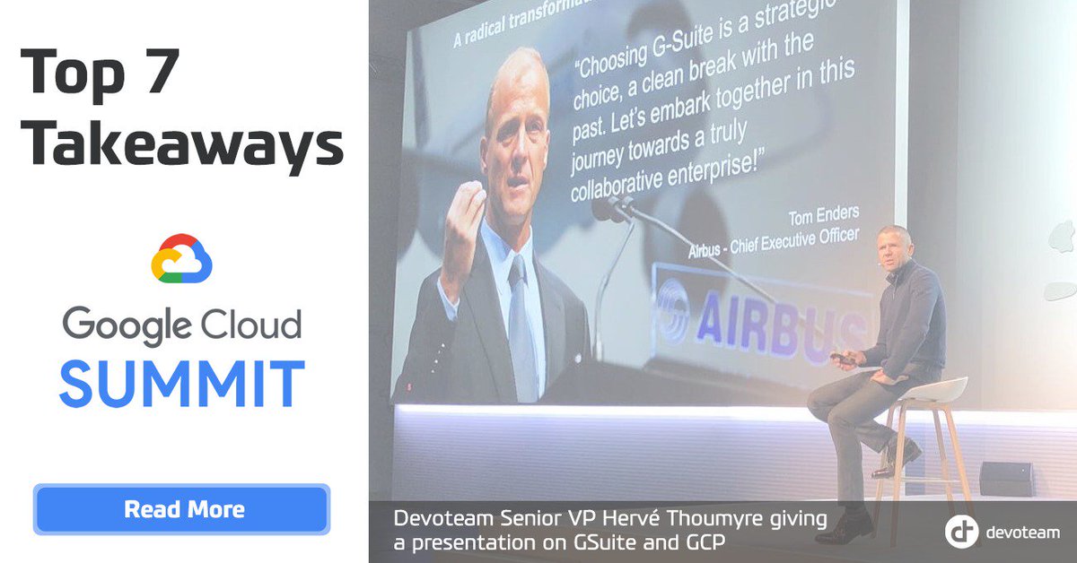 DevoteamNL's tweet photo. Great collaboration driving #innovation 🚀 Did you miss Amsterdam's 2018 @googlecloud Summit? Or just looking to relive the moment? Read Remco's top 7 takeaways right here 👉 https://t.co/ko6FBCRZaA #techforpeople #googlecloudsummit #GCSA18 #AIfirst https://t.co/d5y6isEDDK