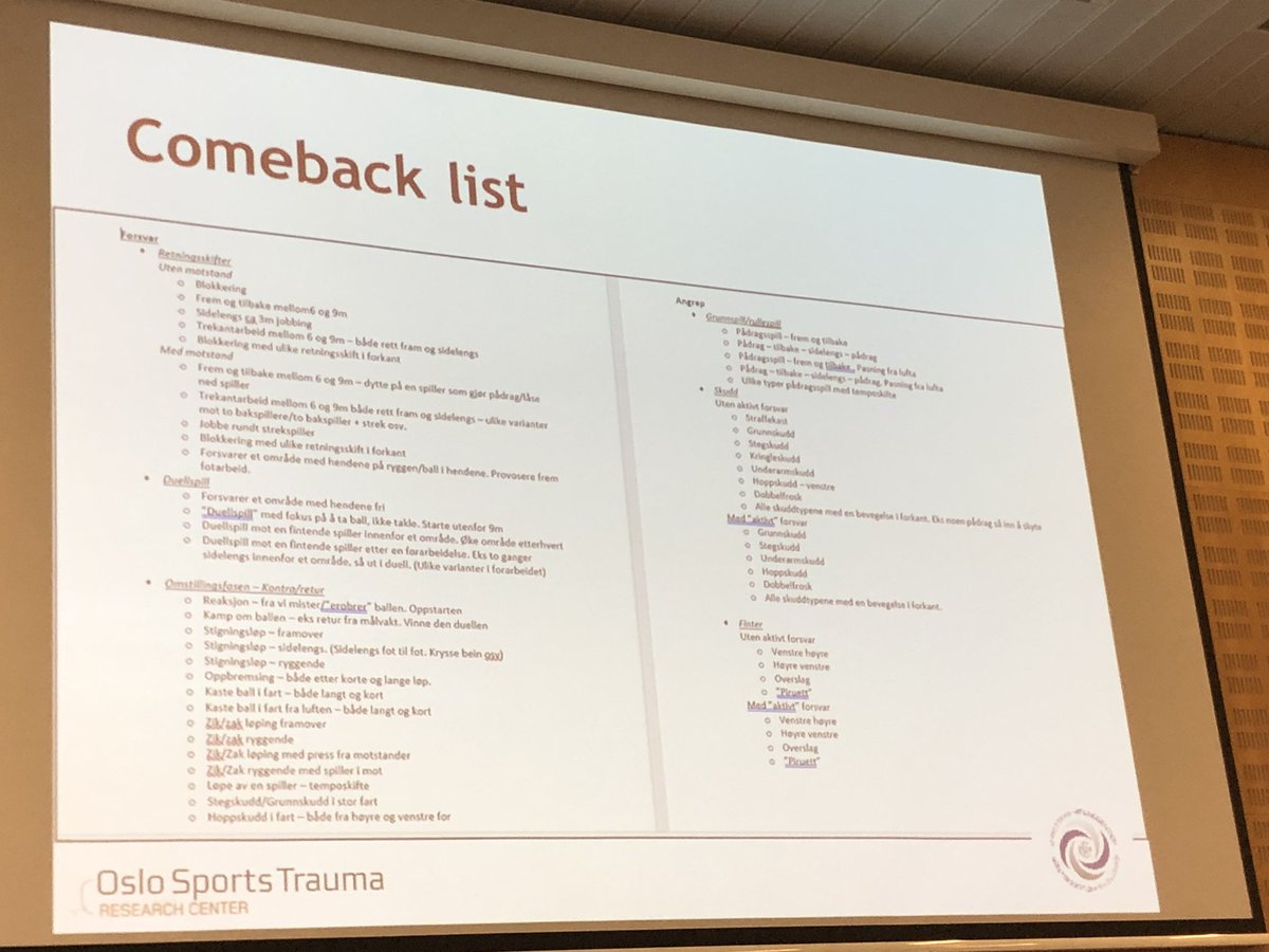MarteFagerheim's tweet photo. Great talk from @HMoksnes on return to sport after ACL injury. Excellent tip to ask the player to make a detailed comeback list apx 6/12 post surgery! @SCHMS2018 #schms2018 #SCHM2018 https://t.co/Tth1RQD3UW