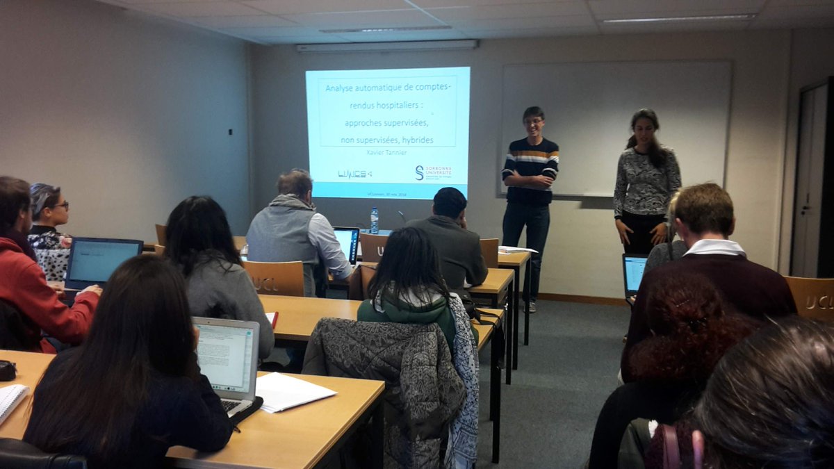 CENTAL_ucl's tweet photo. Aujourd'hui, salle comble au CENTAL pour Xavier Tannier (@Sorbonne_Univ_) qui nous parle des approches automatiques d'analyse de comptes-rendus hospitaliers.
#SéminaireCENTAL https://t.co/IjEE3bHlV0