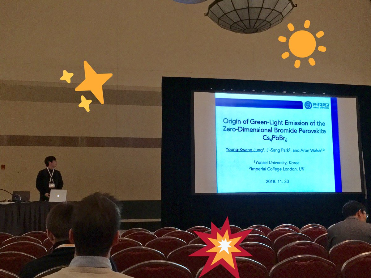 Up early to see Young-Kwang present his awesome work on  green light emission from zero dimensional perovskites 💡❇️🌟 #f18mrs 🇰🇷🇬🇧