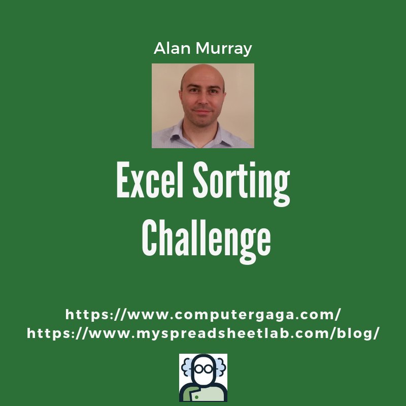 #Excel sorting challenge. Guest post by Alan Murray <a href="/Computergaga1/">Computergaga | Alan Murray</a>
PowerQuery or VBA solution. Which do you prefer?
myspreadsheetlab.com/excel-sorting-…
<a href="/kenpuls/">Ken Puls</a> <a href="/LeilaGharani/">Leila Gharani</a> <a href="/blarson424/">Ben Larson, Ph.D.</a> <a href="/msexcel/">Microsoft Excel</a>