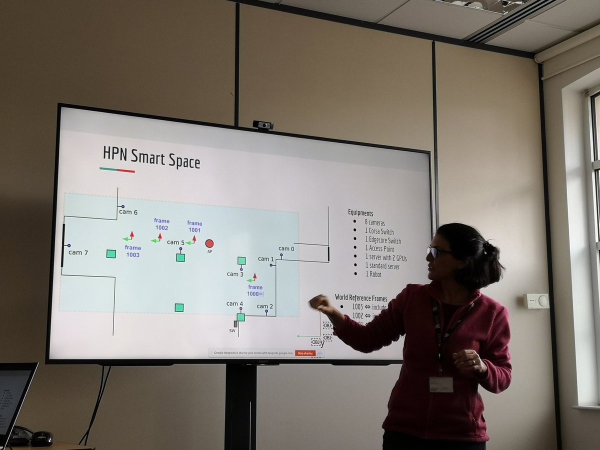 ehugues75's tweet image. Alexandre & Raquel presenting today during the HPN meeting their extensive and exciting work of #programmability #orchestration #computer #vision over the HPN Smart Space @NetworksBristol @bristol_smart