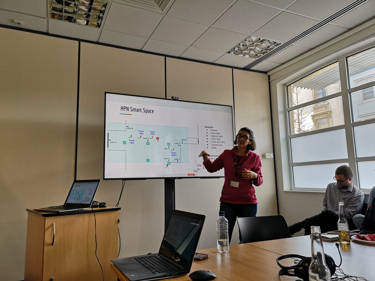 ehugues75's tweet image. Alexandre & Raquel presenting today during the HPN meeting their extensive and exciting work of #programmability #orchestration #computer #vision over the HPN Smart Space @NetworksBristol @bristol_smart