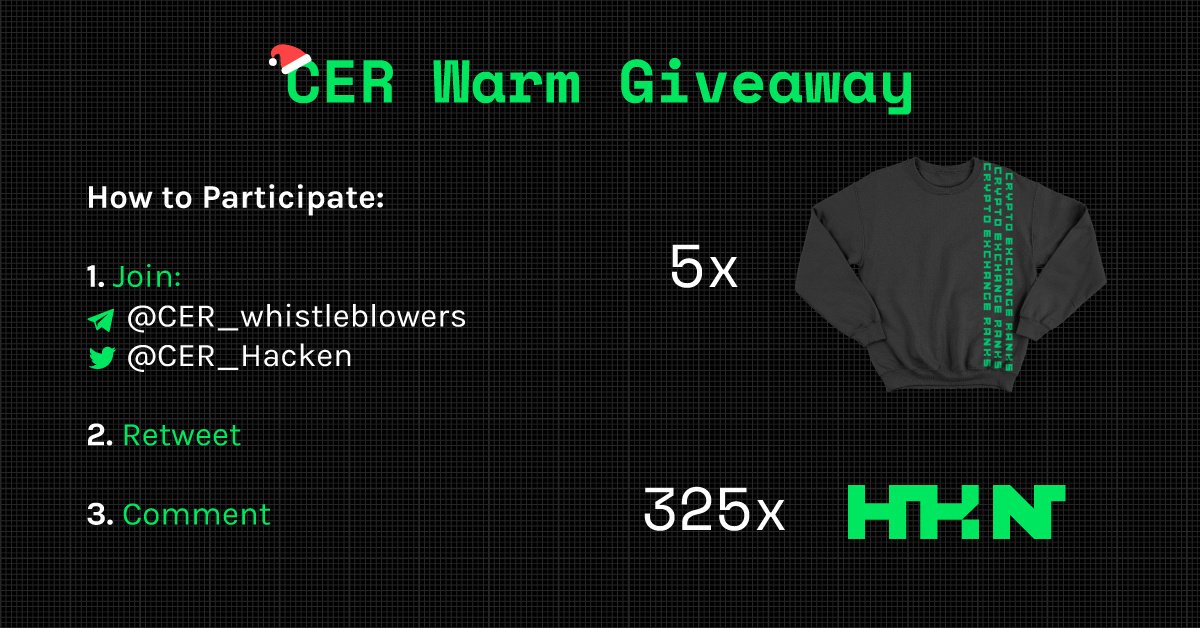 It’s getting colder outside, so #CER is giving away some warm sweatshirts for you!
Join our telegram chat to participate in the contest - hacken.live/2Q3wz2Y
5 lucky winners will be announced once we reach 200 members there!
$crypto