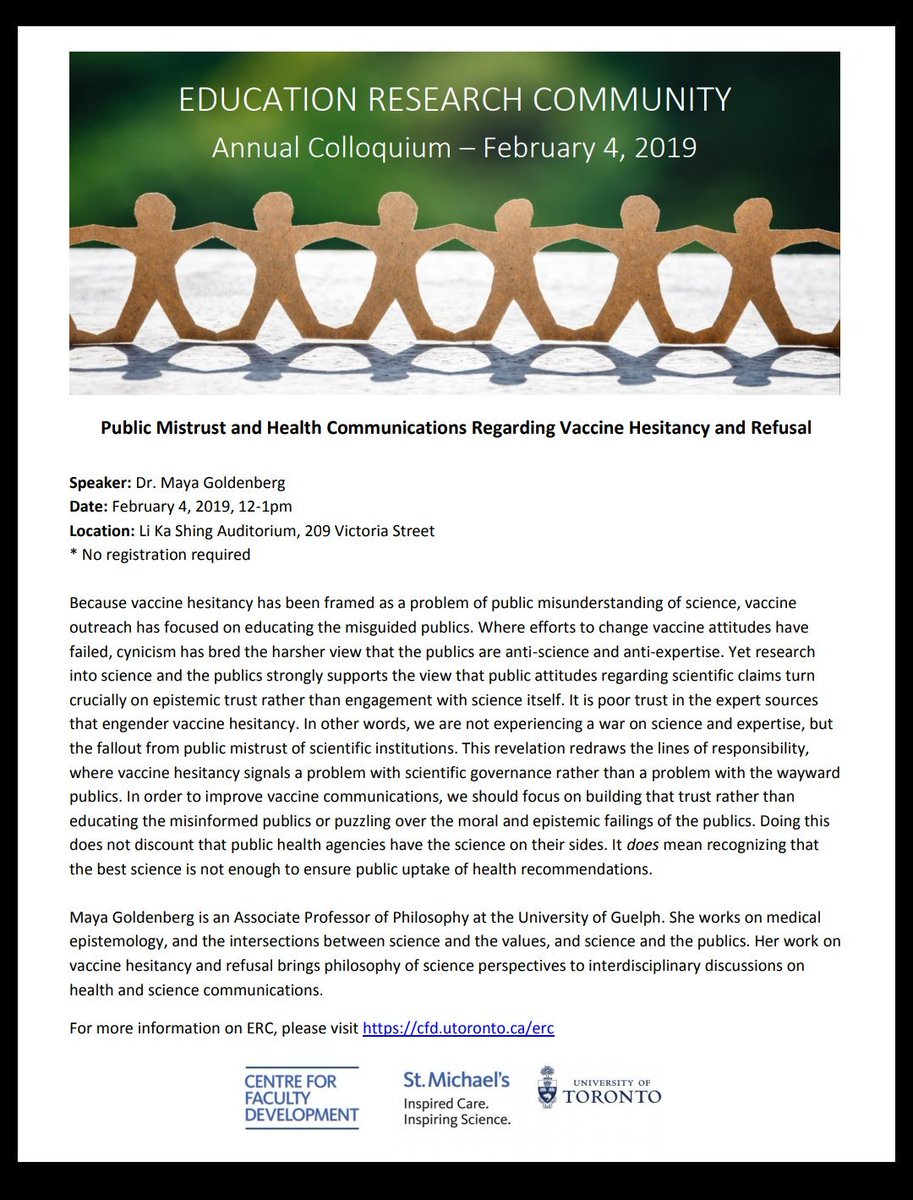 StellaHPE's tweet photo. Mark your calendars for Feb 4th! ERC's annual colloquium will feature the brilliant @maya_goldenberg on public mistrust &amp; health communications re: vaccine hesistancy https://t.co/LqZWLUdVfa