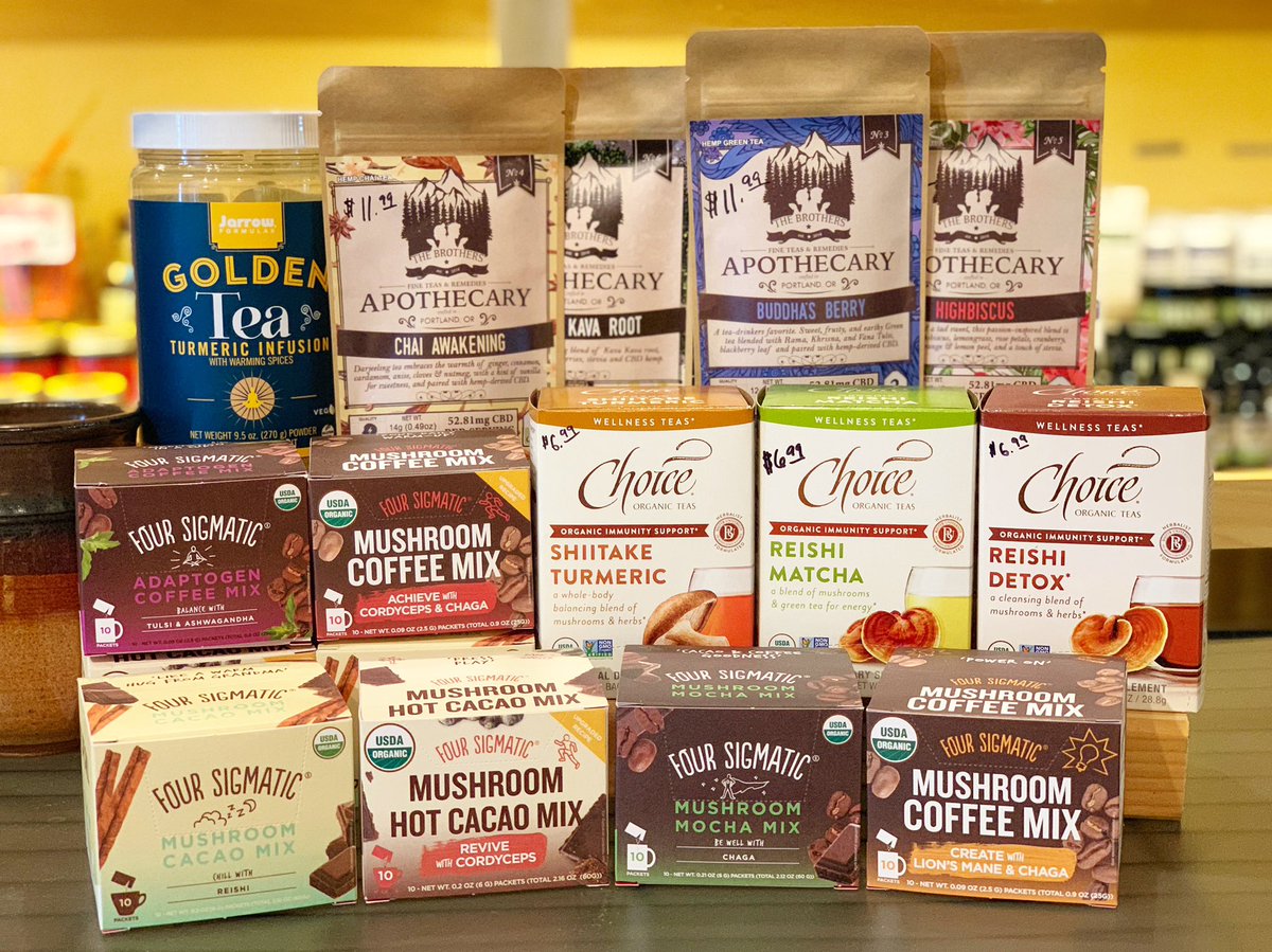 FIRST CUP: Make your morning #tea or #coffee a self-care ritual with healthier options. Our selection of anti-inflammatory #herbals &amp; #mushroom coffee, teas &amp; hot cacao are better alternatives to boost brain &amp; immune function while reducing caffeine - 🍄☕️💕