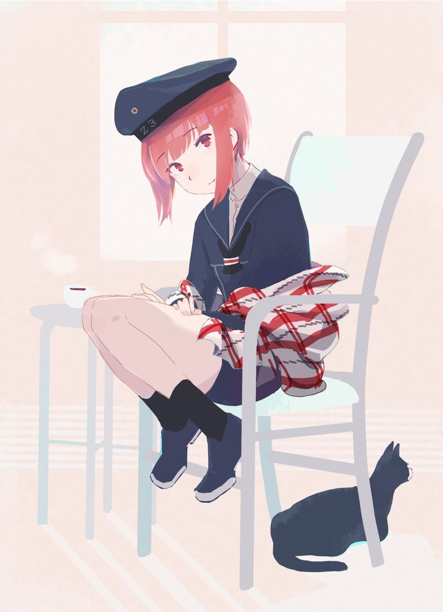 z3 max schultz (kancolle) 1girl hat cat short hair chair sitting dress  illustration images