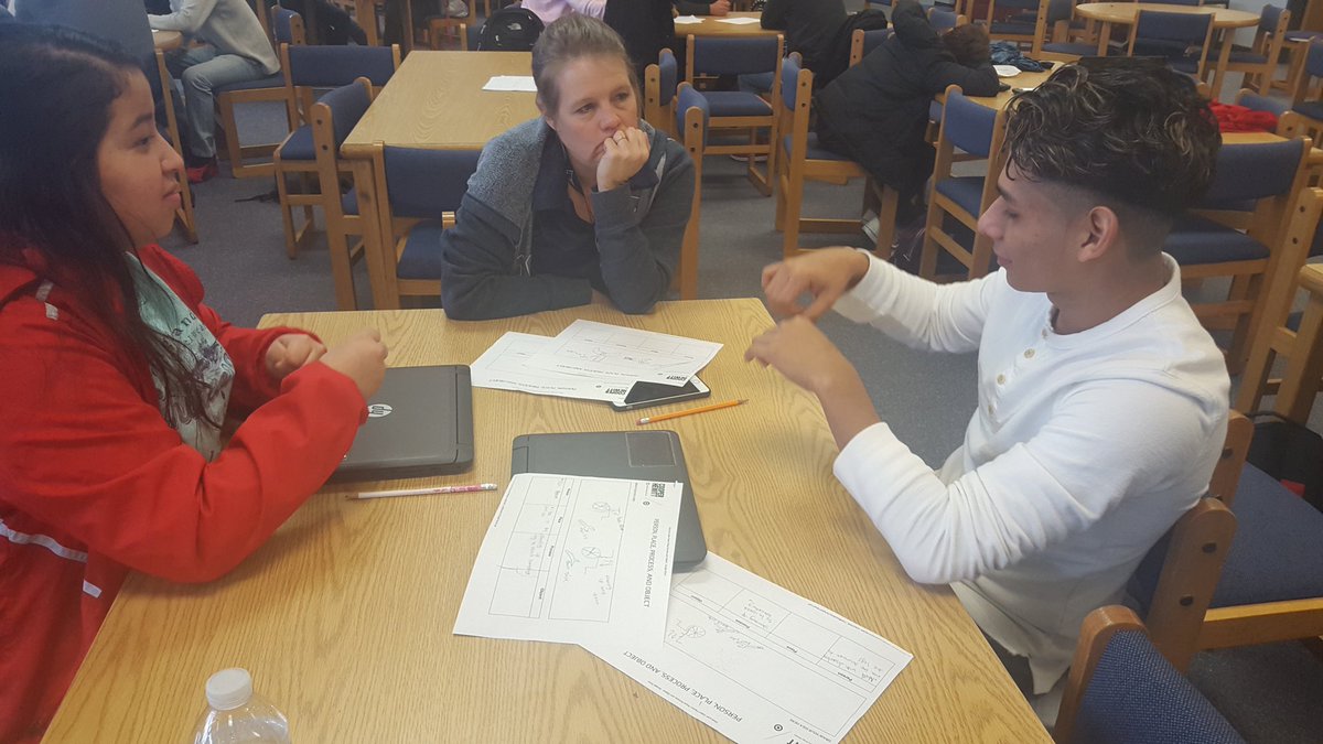Justice_Library's tweet photo. Ms. Van Vranken's #Capstone students discussing #process and definitely UP for the #FCPS #SharkTankChallenge https://t.co/vFUY8dB17h