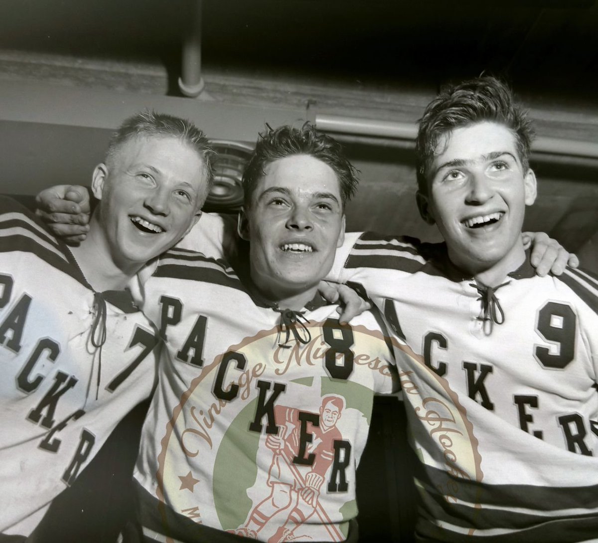 VintageMNHockey's tweet image. 97 days with 100 photo memories to State Boys Hockey Tourney - (@Packer_Hockey 1954 Willer, Lick, Sharrow)
