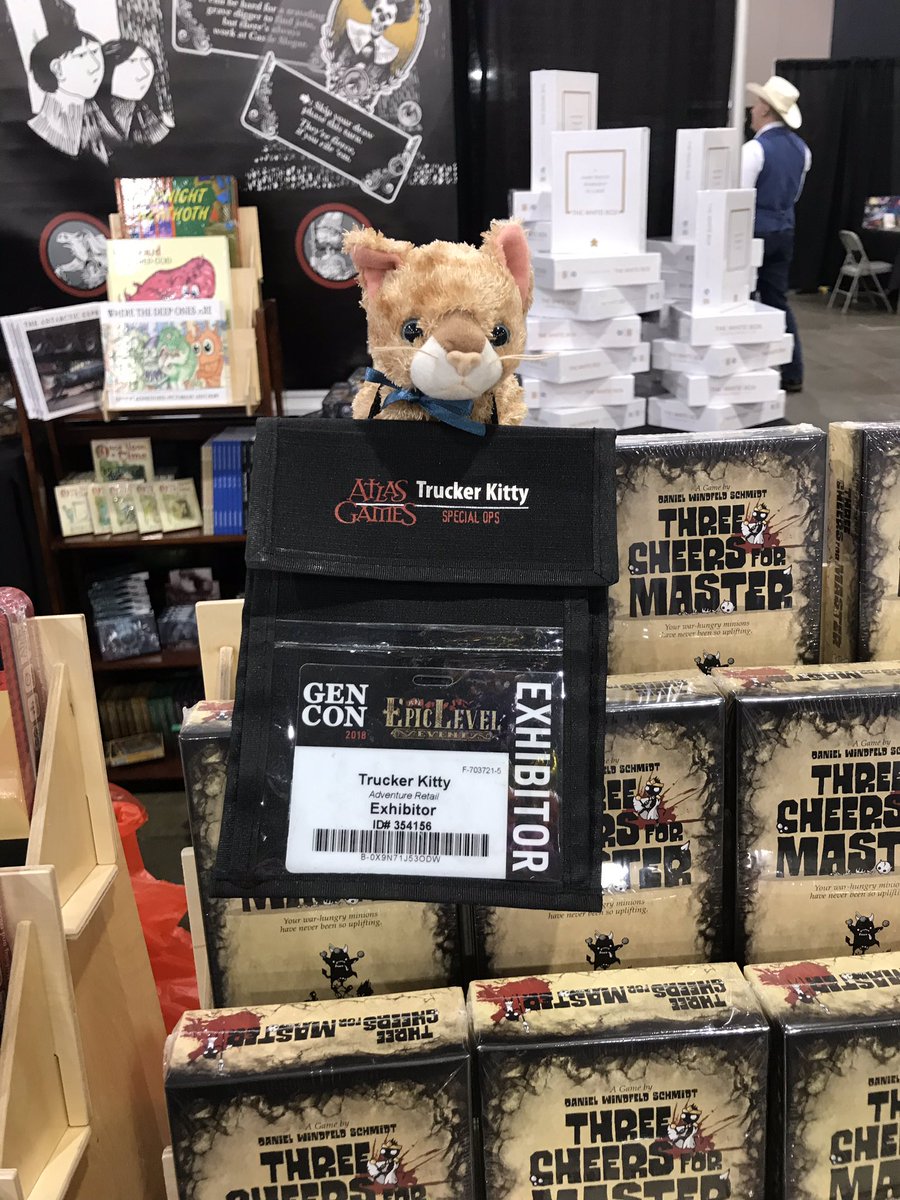 atlasgames's tweet photo. #TruckerKitty and Wendy are ready. Doors open in a few minutes. #Excited. #PAXUnplugged https://t.co/hhUqjUDNI9