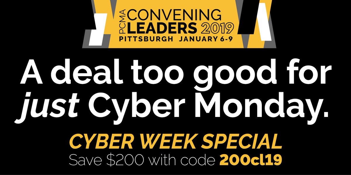 pcmahq's tweet photo. Today is the LAST day to check out PCMA’s #CyberMonday deal for #pcmacl! Register today and you’ll still get the $200 savings on Convening Leaders registration https://t.co/aghMAcxfk9. https://t.co/tFCSTmN6rt