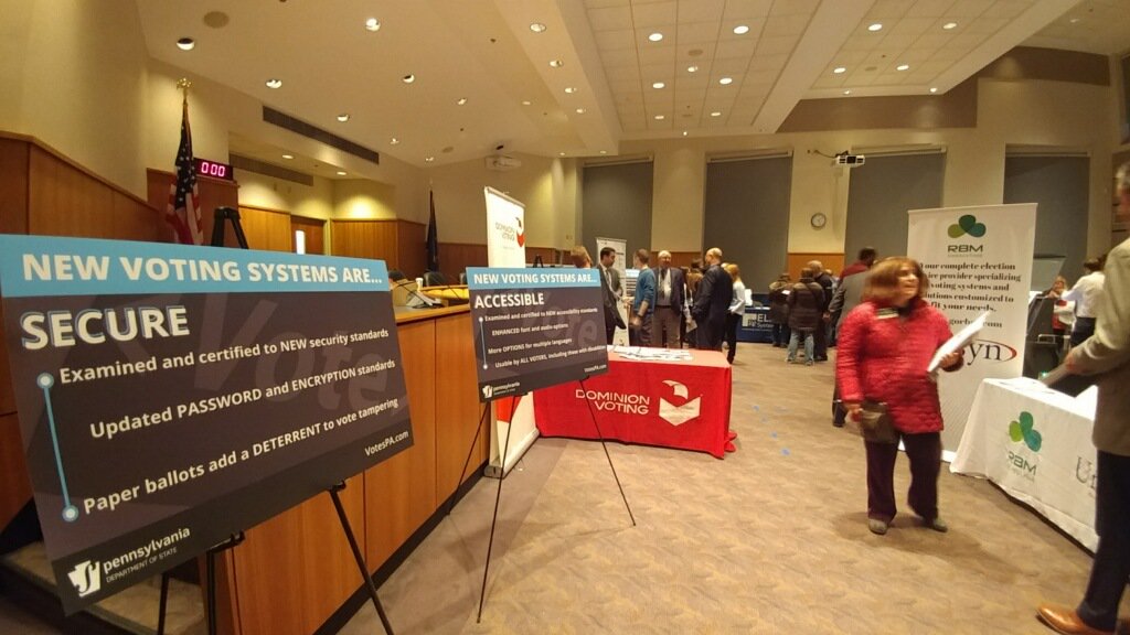 PAStateDept's tweet image. Thank you to all of the citizens, vendors, experts, reporters &amp;amp; officials who attended last night’s New Voting Systems Expo in State College. We hope all your questions were answered, and you left with a better understanding of the new technology available.
