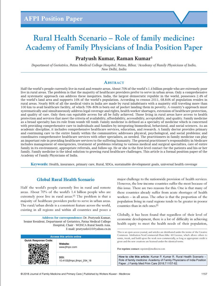 Pratyush Kumar On Twitter Happy To Share With You All Our Our Article Rural Health Scenario Role Of Familymedicine Has Been Published In Journal Of Family Medicine And Primary Care A