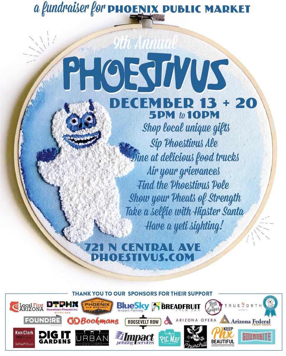 T_NStudio's tweet photo. Join us at #Phoestivus on 12/13 + 12/20 5pm-10pm for two nights of phestive cheer, local shopping, bites + brew: https://t.co/J2jpgUqFSn https://t.co/ohbjGbkqkN