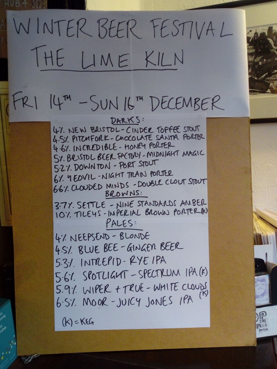 The full list for our Winter Beer Festival! 

14th-16th December 🍺

#beer #festival #bristol #camra #pintswest #goodbeerguide #caskale #realale #craftale #craftbeer #pub #bristolpubs #beerfestival