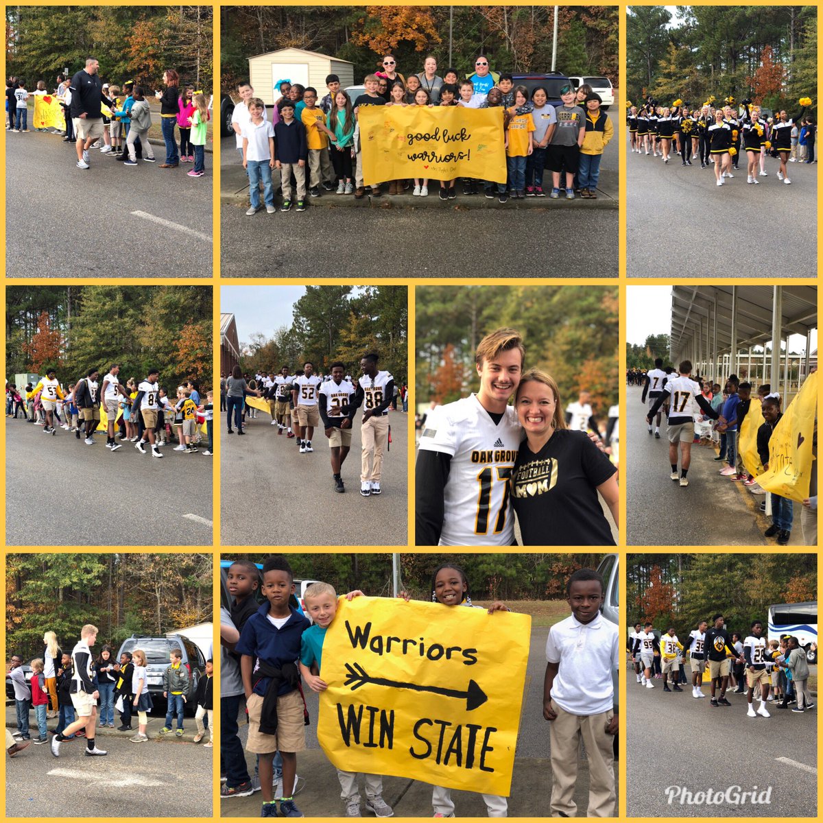 oakgrovelower's tweet photo. Parade of Champions at OGLE this morning!  We are wishing our @ogwarriorsfb team the very best of luck tonight in the #STATECHAMPIONSHIP! Beat Hornlake! Go BLACK AND GOLD 🖤💛🖤💛 @OGHS1 #ogle23 #As1LCSD #GoWarriors #OGYouKnow https://t.co/F6BNPPFndP