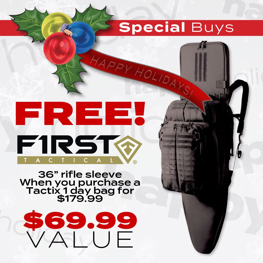 Buy a First Tactical Black Tactix 1 Day Bag &amp; Get a Free First Tactical Rifle Sleeve 36 inch. ow.ly/KNYw30mOF7i