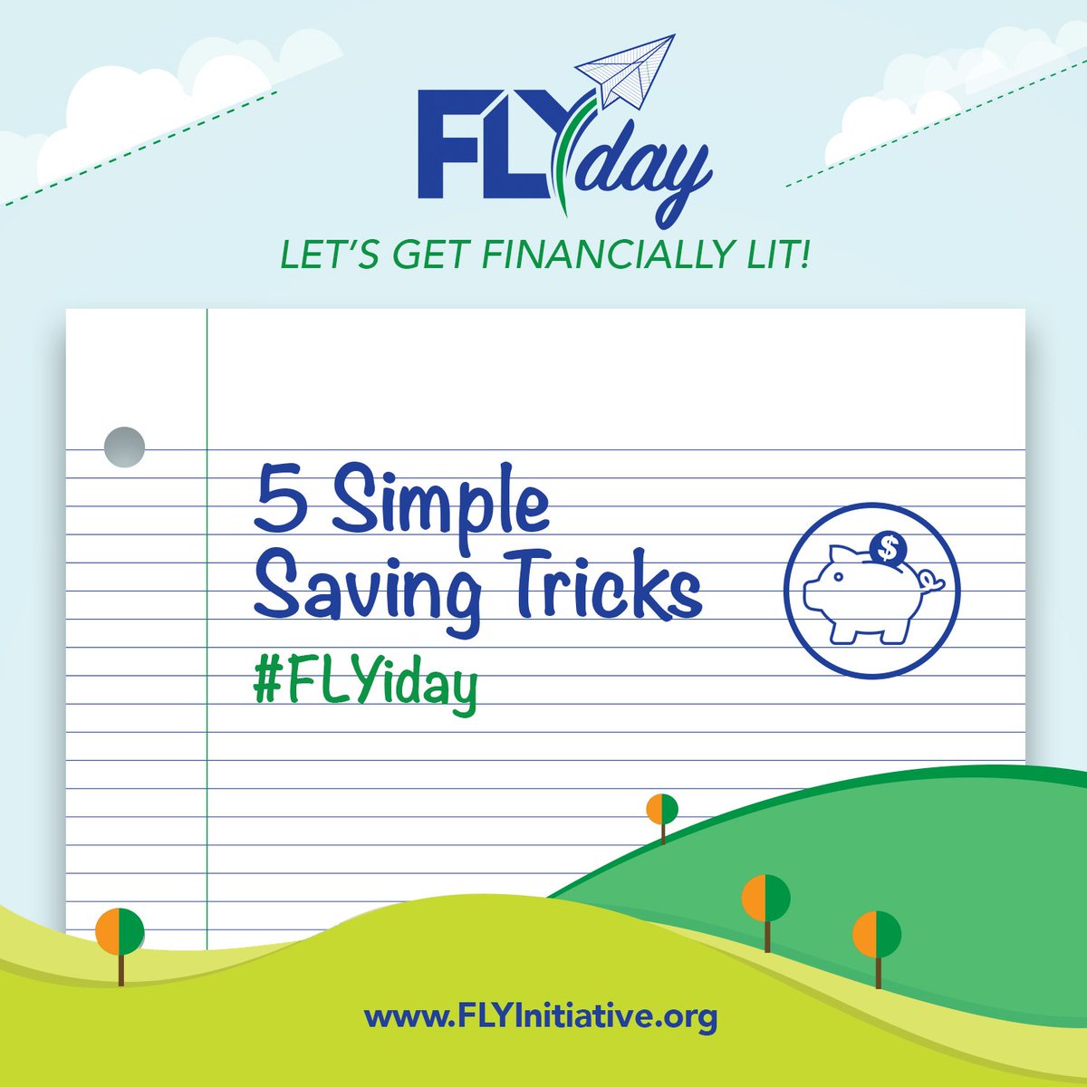 fly_initiative_'s tweet photo. It's FLYiday Friday! Let's get financially lit! Today's Subject: 5 Simple Saving Tricks. Read the full article from https://t.co/Q4JSbjxbuU for a detailed description of each Saving Trick! - https://t.co/0i4qgj8i4z #FLYi #FLYInitiative #FLYiday #FLYidayFriday #Friday #Savings https://t.co/zgd4Jx1fPn