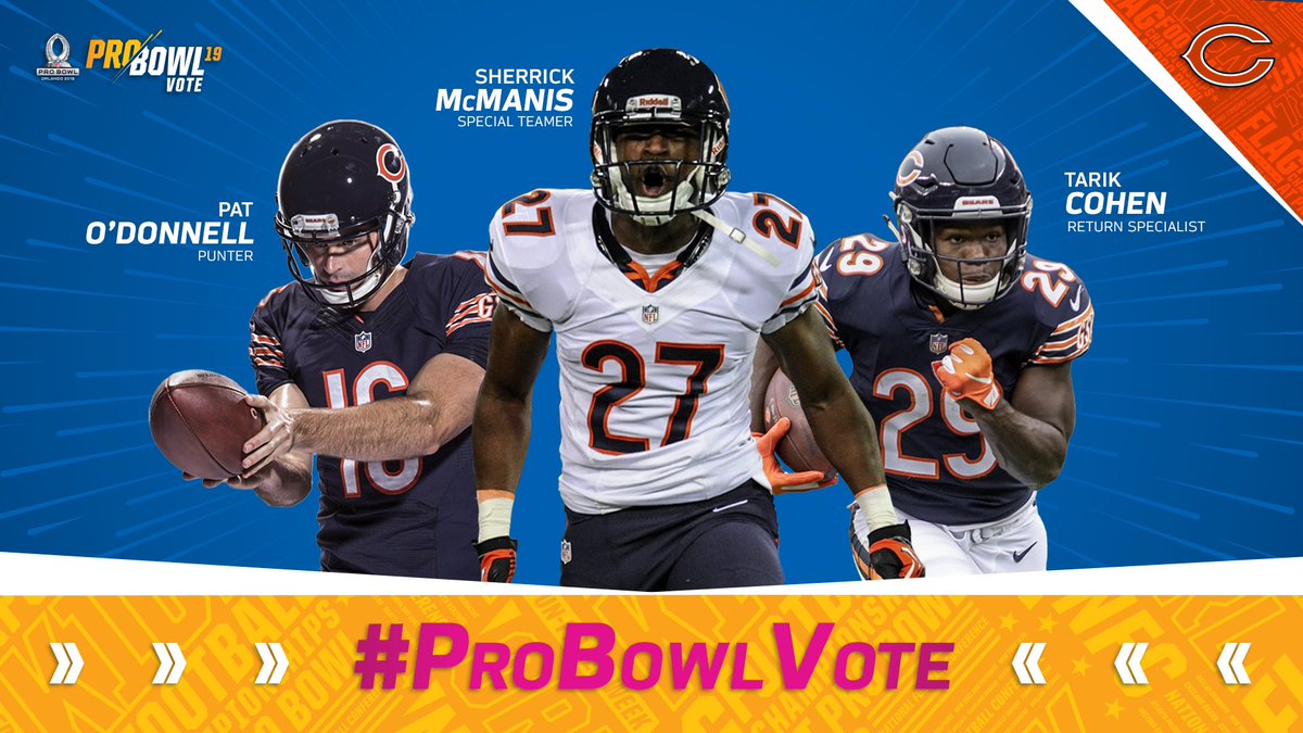 PatODonnell_16's tweet image. ‘Tis the season! Where the true Bears fans at? RT to cast your #ProBowlVote 

#SherrickMcManis 
#TarikCohen
#RoquanSmith 
#EddieGoldman 
#PrinceAmukamara
#DannyTrevathan
#KhalilMack 
#AkiemHicks 
#EddieJackson 
#KyleFuller 
#AdrianAmos 
#PatODonnell