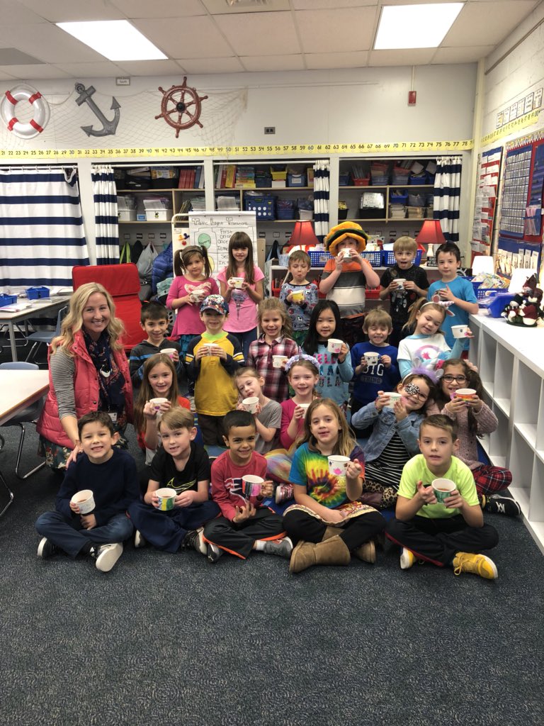 mshamann105's tweet photo. Celebrating our retelling unit with a tea party in our mix/matched clothes- just like Ella Sarah did! @DublinWL @WalledLkSchools #wleced https://t.co/xLITwtr41Y