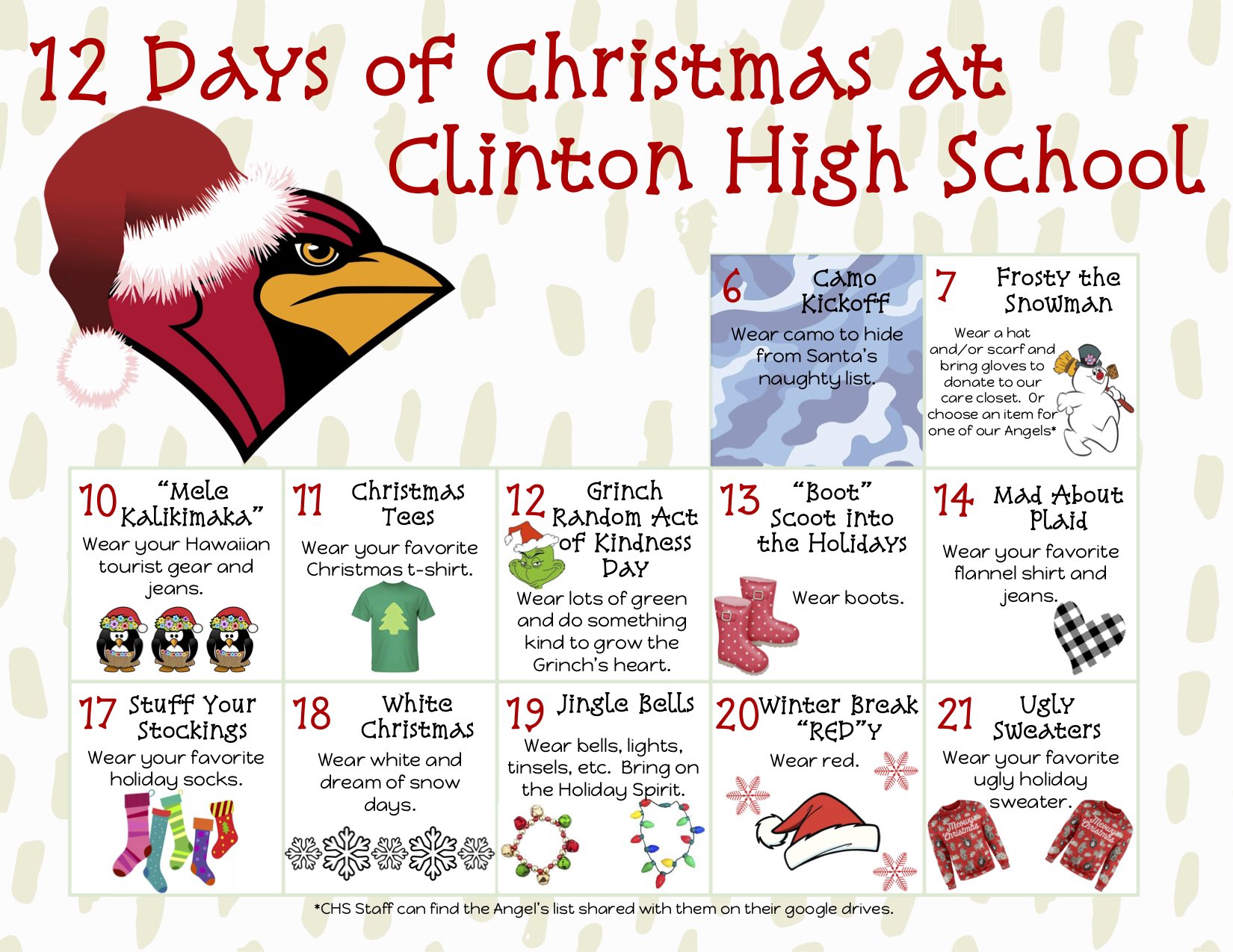 CHS Cardinals on Twitter "Staff and Students 12 days of Christmas starts Thursday December 6th