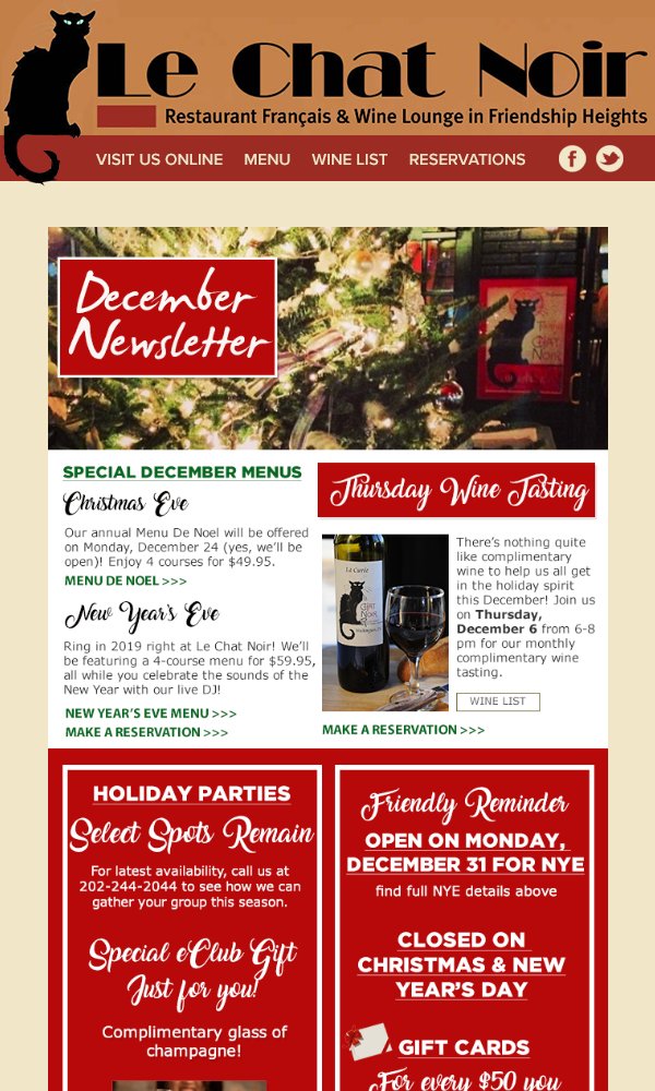 A December to Remember this Holiday Season at Le Chat Noir! bit.ly/2QpWl0S