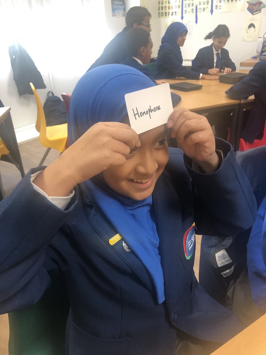 Had an absolute scream playing a SPAG version of ‘heads up’ today. Chn hold card against their heads and peers have to explain what it is without using the word(s) on the card. Great for recall, solidifying explanations and ironing out misconceptions.
