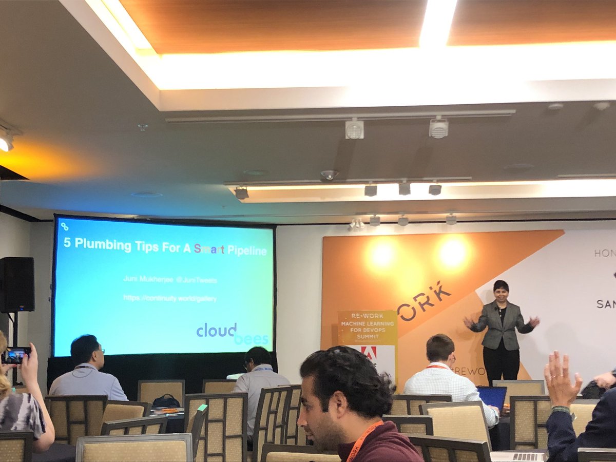 ablythe's tweet photo. 5 Plumbing tips for Smart Pipelines from @JuniTweets from @CloudBees at @reworkDEVOPS #reworkDEVOPS #reworkAI https://t.co/PiDtX42cpN