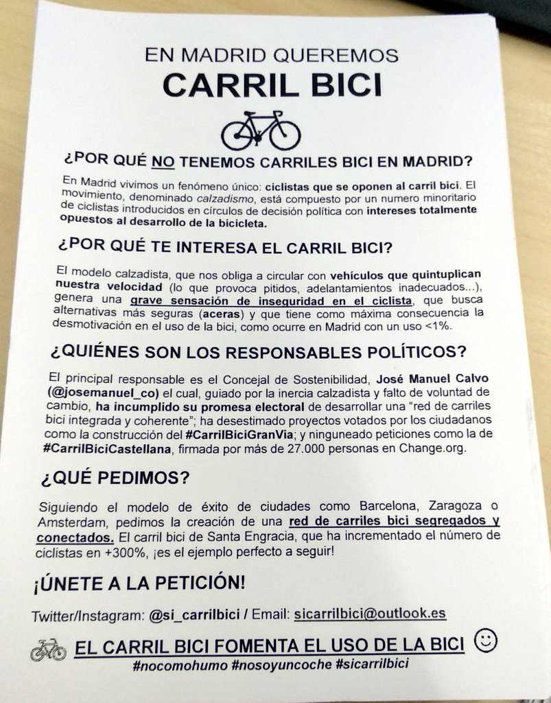 Bici_Solidaria's tweet photo. En @MADRID queremos #carrilbici.
No queremos compartir el espacio publico con #maquinasasesinas 🚗=🔫🚬
#CarmenaDimision https://t.co/pMZ2Qh80PQ