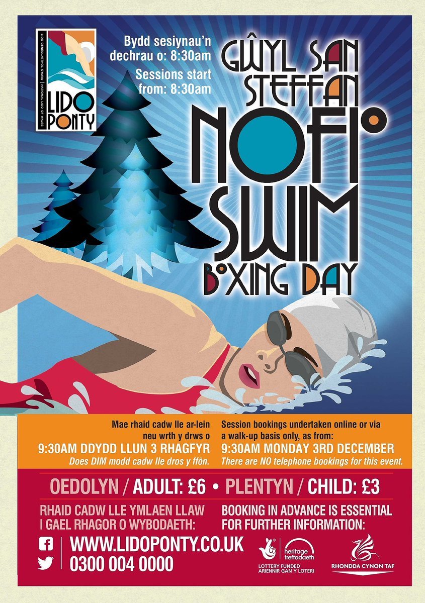 Bookings for the Boxing Day swim at National Lido for Wales, <a href="/LidoPonty/">Lido Ponty</a> open on Monday December 3rd! Will you be joining us? Online bookings will open from 9:30am. Customers can also book at the Lido Ponty reception between 9.30am and 2.30pm: socsi.in/Sy1EL