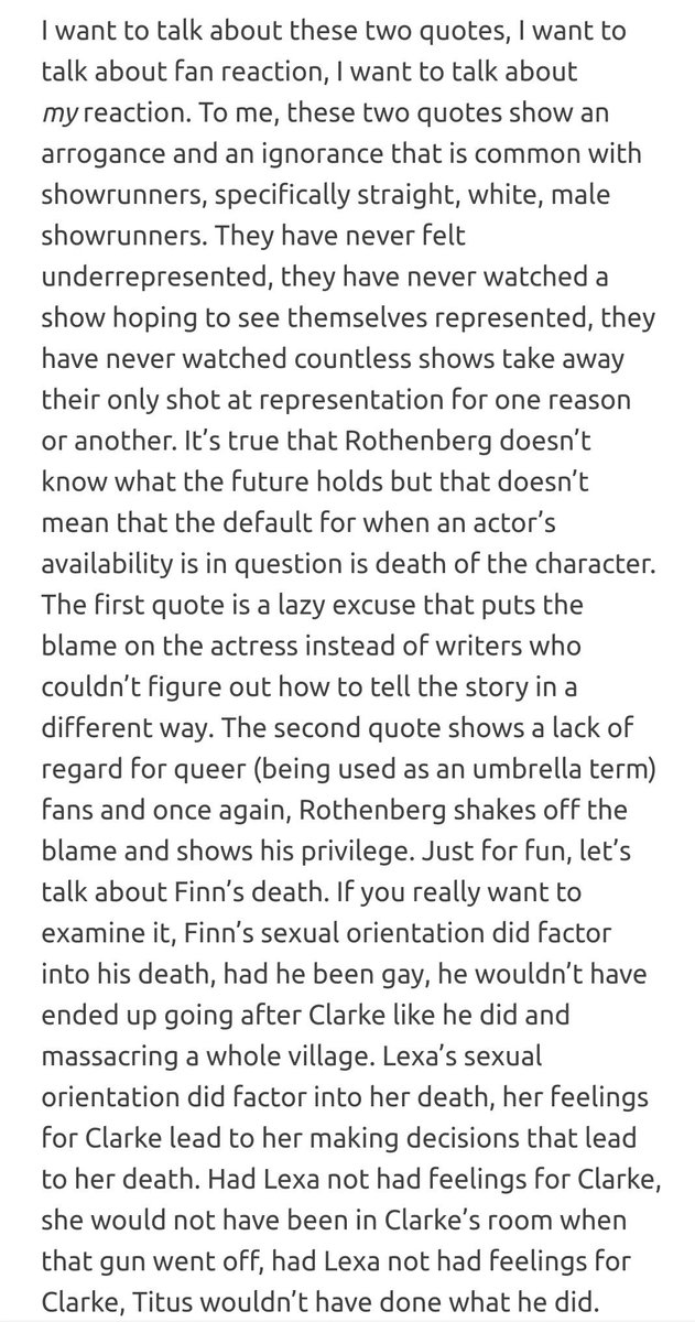 ClexaEverywhere's tweet photo. @FrenchFriesHeda @DrLawyercop @kimshum @The100writers @shawnabenson 'Showrunners have a responsibility to do their research and think about the repercussions, because as much as they’d like to think it does, their show doesn’t exist in a vacuum, media doesn’t exist in a vacuum, you have to think about the larger implications.' @JusJuel https://t.co/G5x1AjKBl9