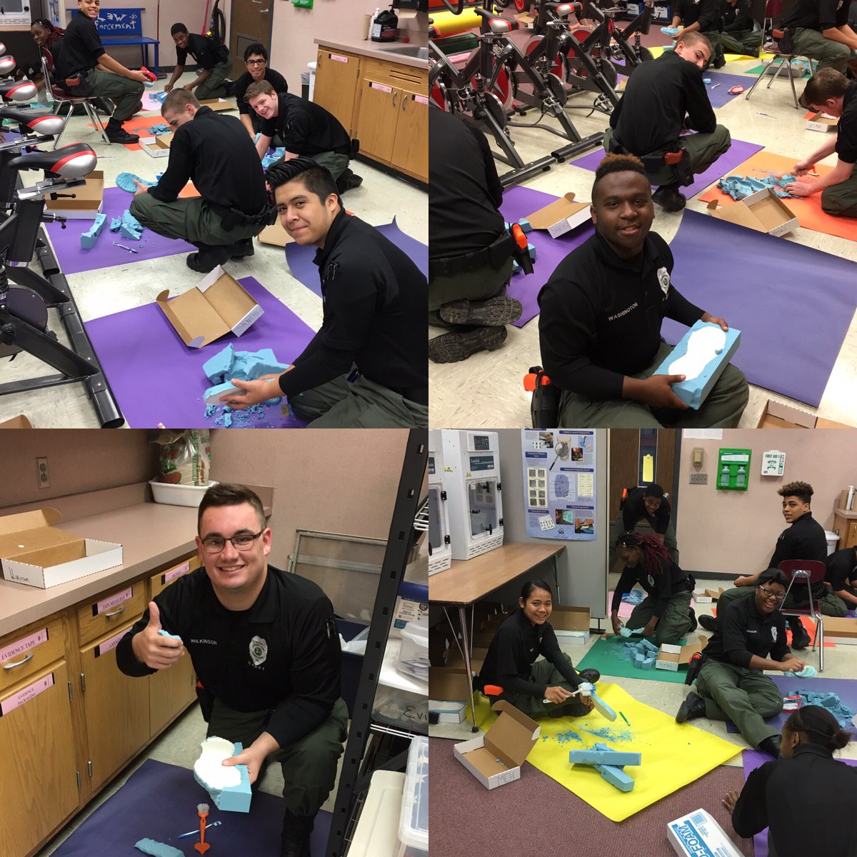 JELCC's tweet image. Law Enforcement Cadets working on a forensic project creating shoe castings. It is one of the many programs you can check out at our Open House on December 6th!