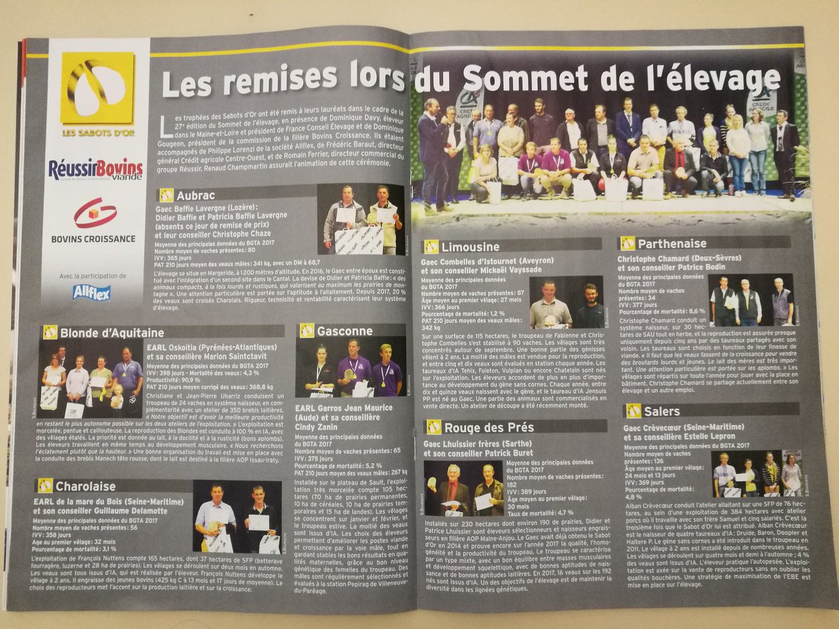 Eliance_Elevage's tweet photo. #VendrediLecture : Double page consacrée à nos lauréats des #SabotsdOr lors du @SommetElevage qui s'est tenu en octobre dernier, dans le dernier @reussir #BovinsViande ! 🐂 #FCEL #ConseilElevage https://t.co/N6ELZAbIZX