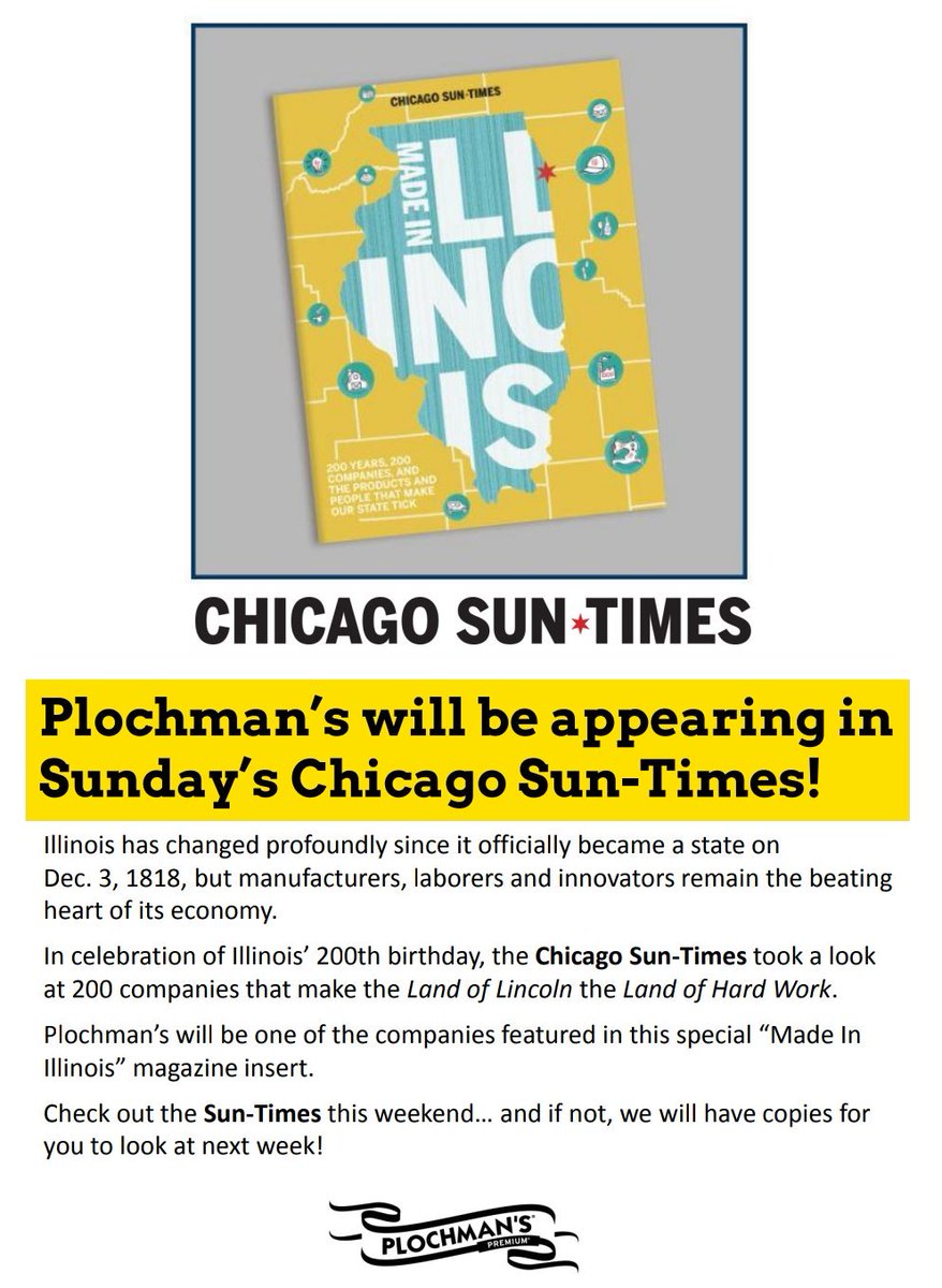 Congratulations to our <a href="/Plochmans/">Plochman's Mustard</a> <a href="/Suntimes/">Chicago Sun-Times</a> <a href="/IMA_Today/">Illinois Manufacturers' Association (IMA)</a> @intersectillin1 <a href="/IllinoisDCEO/">Illinois DCEO</a> <a href="/MadeInIL/">Made in Illinois</a> <a href="/KankakeeChamber/">Kankakee County Chamber</a> <a href="/MantenoChamber/">Manteno Chamber</a> #illinoismade #manufacturing #happy200th #yellowbarreloffun