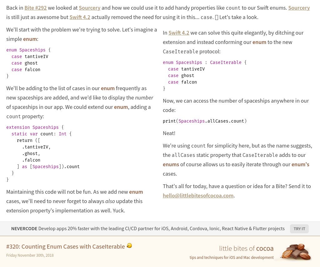 #320: Counting Enum Cases with CaseIterable 🐤

Web version: littlebitesofcocoa.com/320