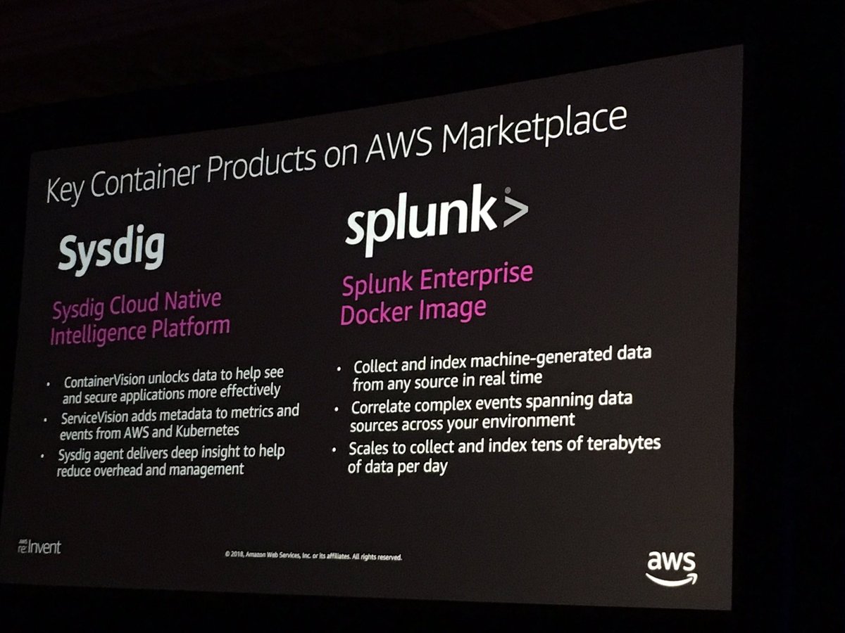 .<a href="/AWSMarketplace/">AWS Marketplace</a> for Containers features over 180 new container products! <a href="/datadoghq/">Datadog, Inc.</a> <a href="/splunk/">Splunk</a> <a href="/sysdig/">Sysdig</a> <a href="/twistlockteam/">TwistlockTeam</a>