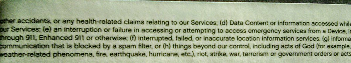 pretendlife's tweet photo. Boost Mobile's general terms and conditions. Apparently natural disasters are acts of #God. https://t.co/DTCcw4dCr5