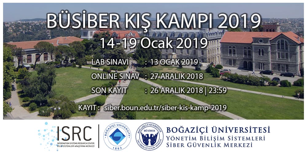 BUsiber's tweet photo. Üniversite öğrencileri için ücretsiz #Busiber kış kampı 2019 başvuruları başladı. Ücretsiz Kayıt: https://t.co/Ri9XvzH16o. Son başvuru tarihi: 26 Aralık 2018. Siber kamplarımızın üçüncü yılına başlamanın heyecanı içindeyiz. @UniBogazici @istkaorgtr #yenilikciistanbul https://t.co/9lMi9AQ6KI