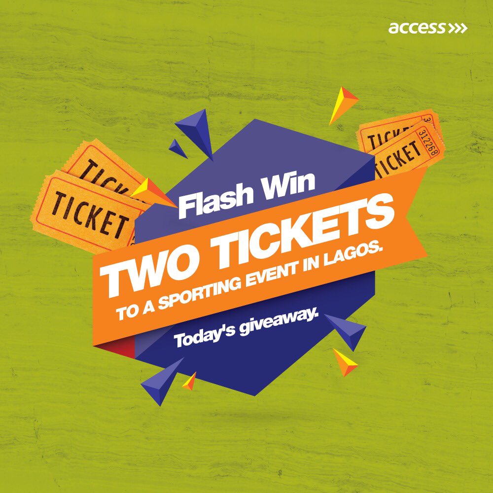 myaccessbank's tweet photo. FLASH: Be the first to retweet, comment and tag five friends, to win two free tickets to a sporting-musical event happening in Lagos tomorrow. 

#flashwin #tgif #giveaway https://t.co/MSi8v7hiQm