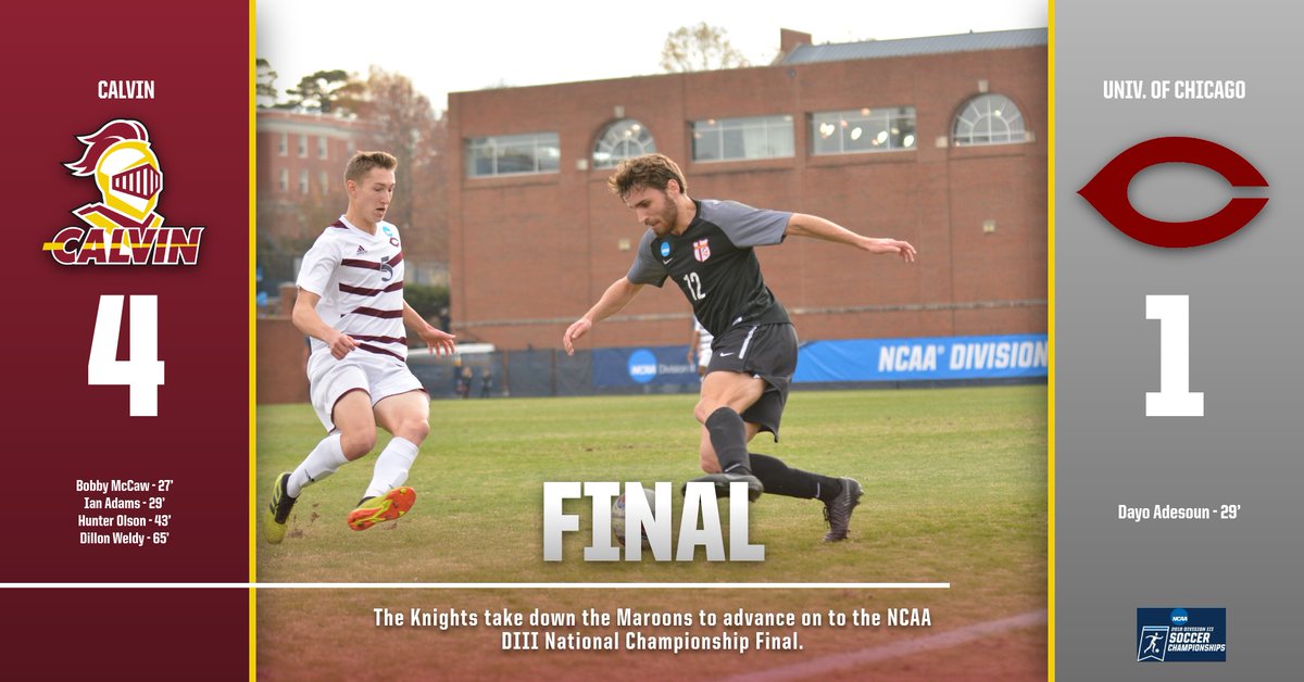 CalvinKnights's tweet photo. Calvin takes down Chicago to advance on to the National Championship Final. Let's go @calvinmsoccer! #d3soc #d3miaa #GoCalvin https://t.co/nV2DWRKXUF